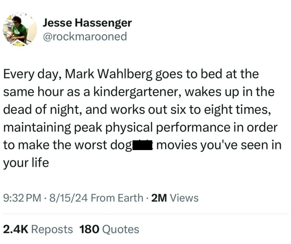 screenshot - Jesse Hassenger Every day, Mark Wahlberg goes to bed at the same hour as a kindergartener, wakes up in the dead of night, and works out six to eight times, maintaining peak physical performance in order to make the worst dog your life movies 